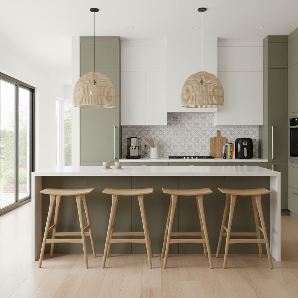 luminaire suspendu rotin comptoir cuisine