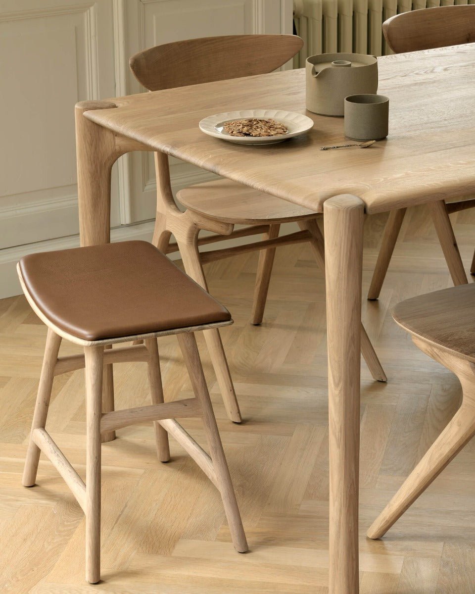 Tabouret de comptoir cuir Cognac - Oak Osso - boutique décoration Montreal