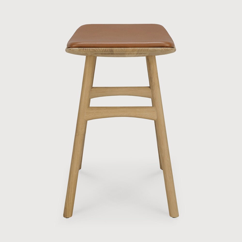 Tabouret de comptoir cuir Cognac - Oak Osso - boutique décoration Montreal