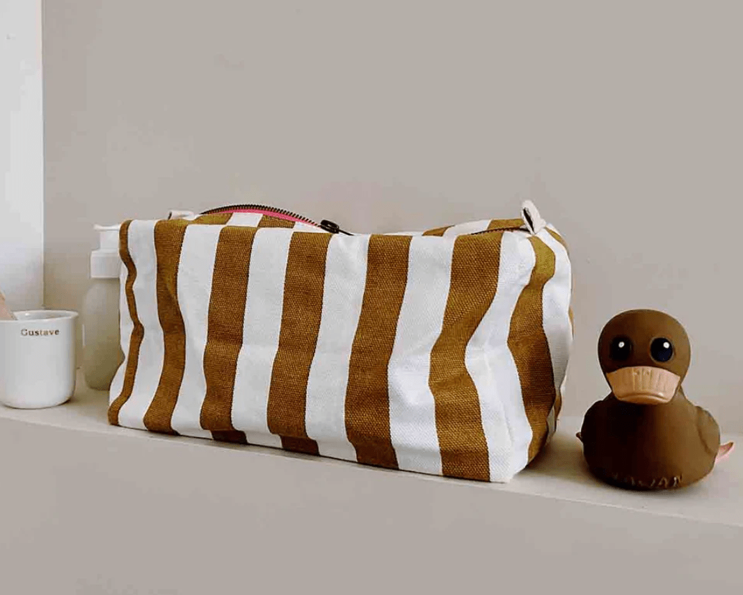 Trousse de toilette - Rayures Caramel - boutique décoration Montreal