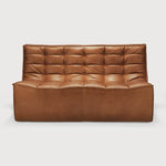 canapé 2 places en cuir brun véritable