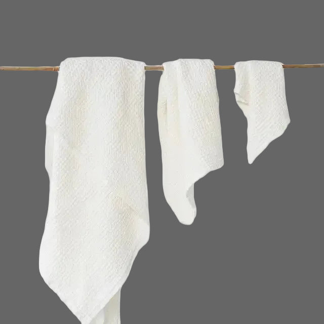 Single waffle-textured linen and cotton towel