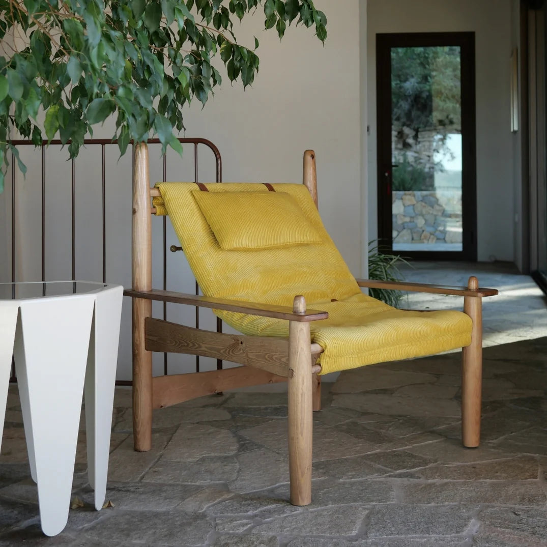 fauteuil carlo velours cotele jaune, 