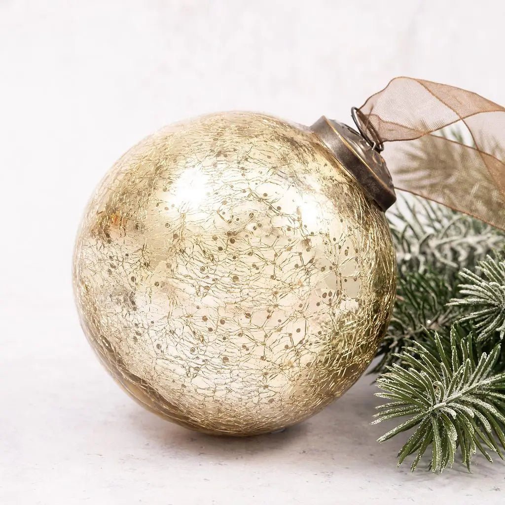 Boule de Noël en verre craquelé doré - boutique décoration Montreal