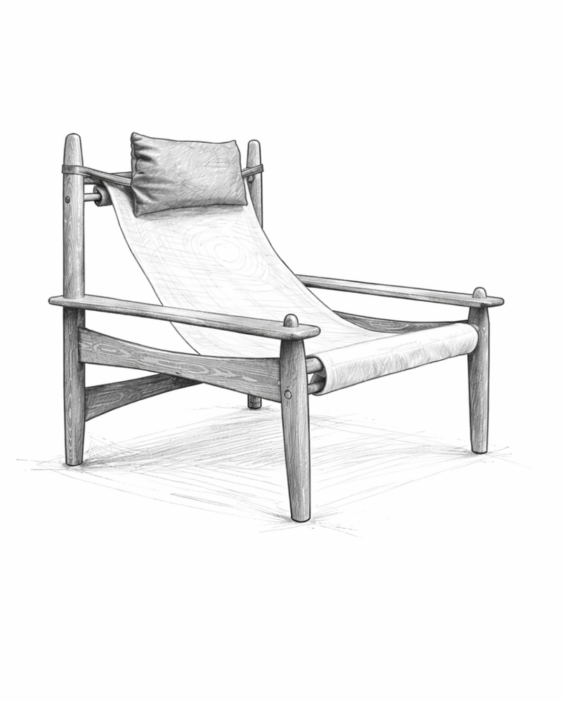 chaise pour le salon ou la chambre, toile en coton, repose tête en cuir, design, marseille