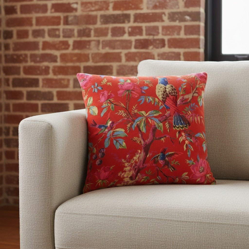 Coussin en velours Birdy - Corail - boutique décoration Montreal