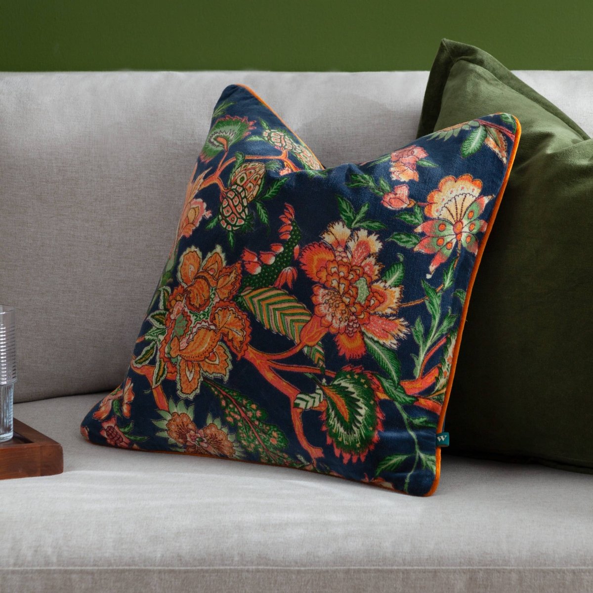 Coussin en velours imprimé Georgia - Bleu roi - boutique décoration Montreal