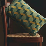 Coussin Lorenzo - Velours Jacquard - Bleu Canard - boutique décoration Montreal