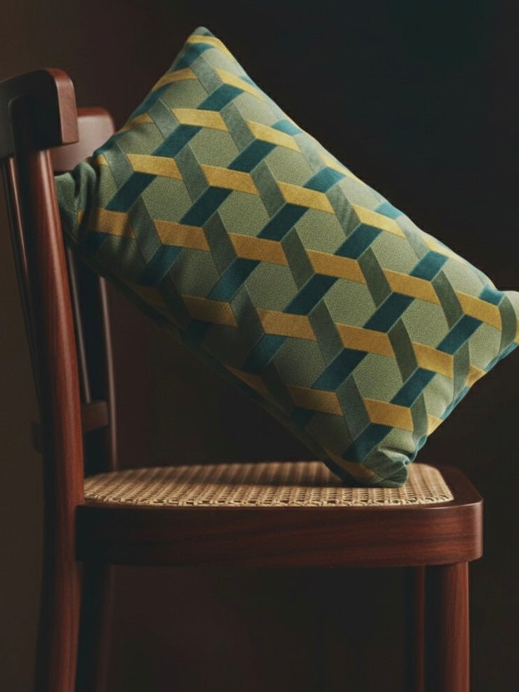 Coussin Lorenzo - Velours Jacquard - Bleu Canard - boutique décoration Montreal