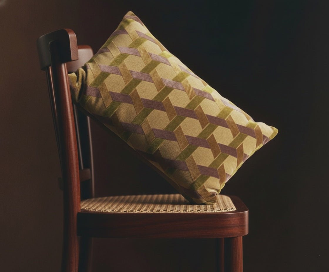 Coussin Lorenzo - Velours Jacquard - Ocre - boutique décoration Montreal