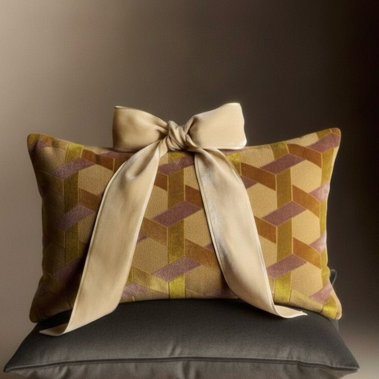 Coussin Lorenzo - Velours Jacquard - Ocre - boutique décoration Montreal