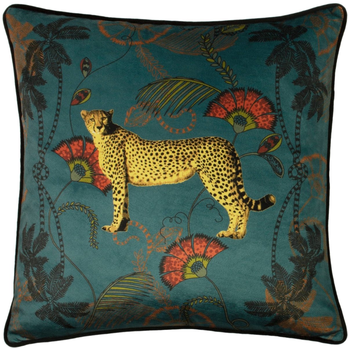 Coussin Tropica guépard bleu canard - boutique décoration Montreal