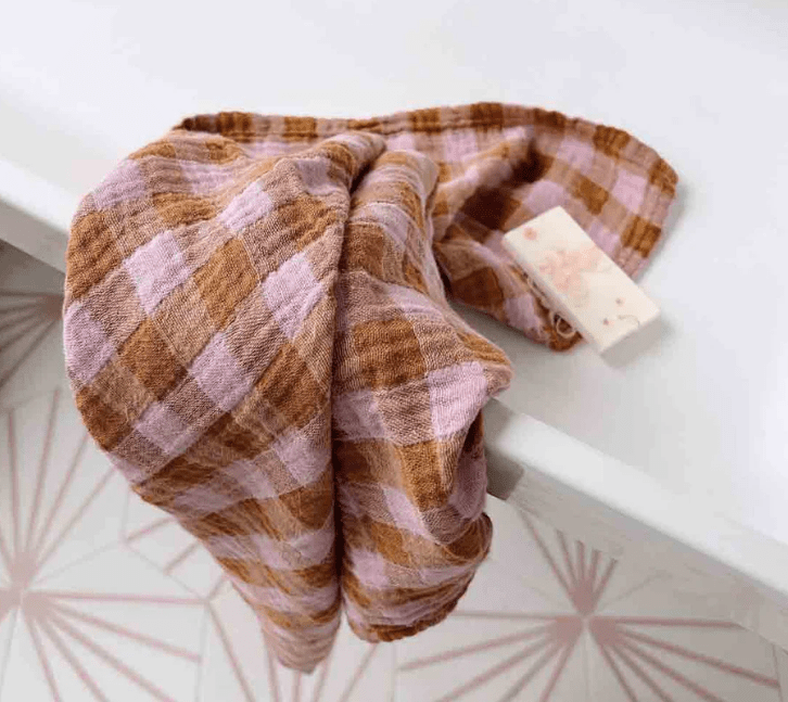 Couverture à langer - Vichy Caramel Mauve - boutique décoration Montreal