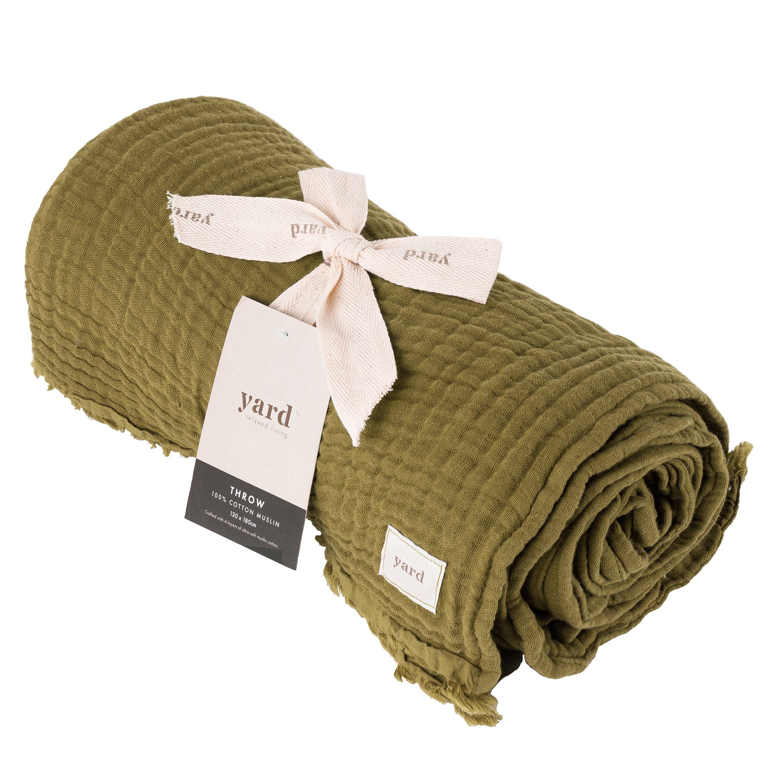Lark muslin cotton throw in khaki