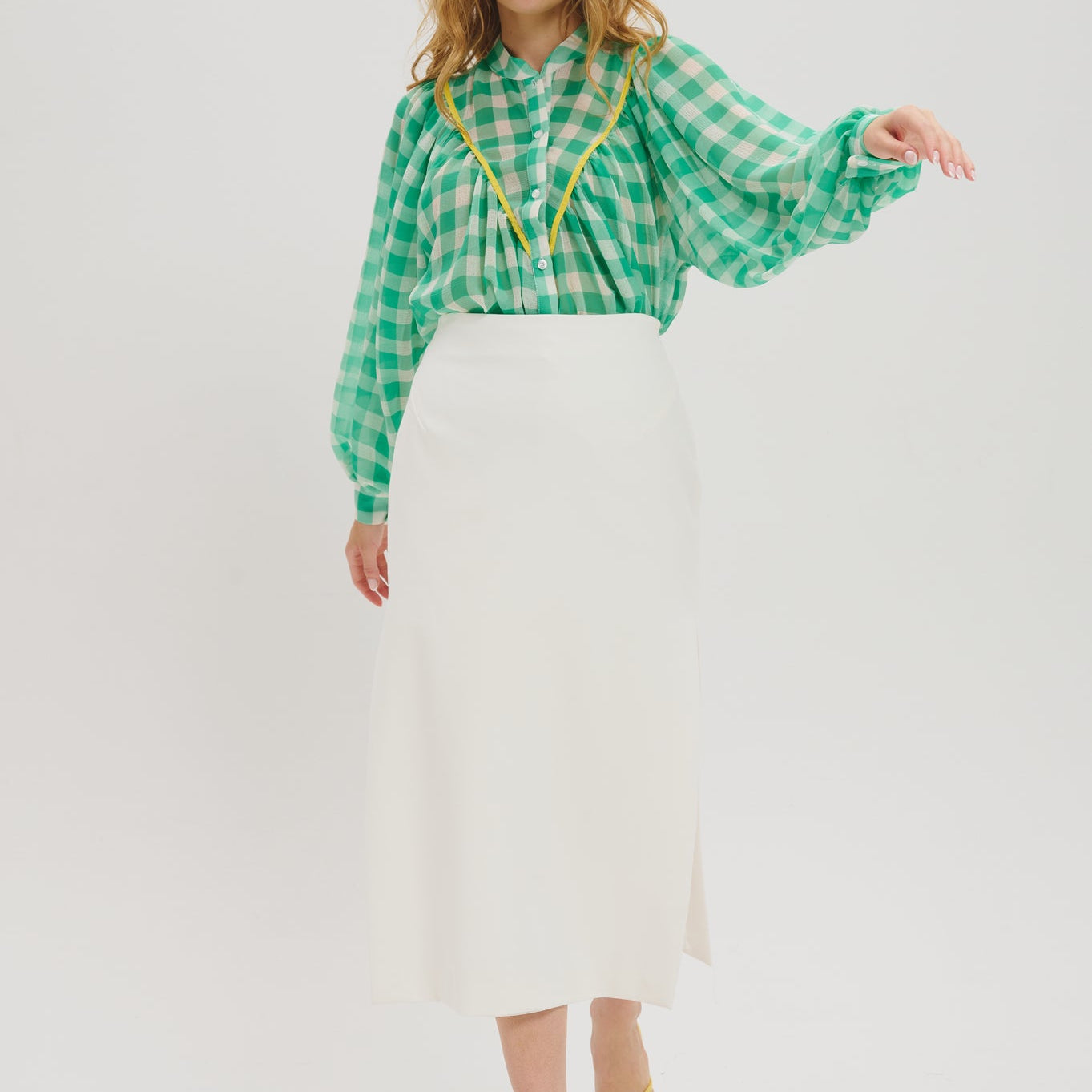 Edith en vert et blanc