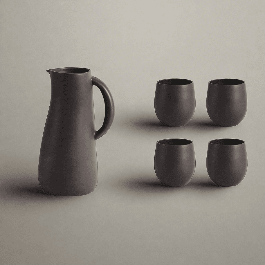 Ensemble Cruche & 4 Tasses en Grès - Plate - boutique décoration Montreal