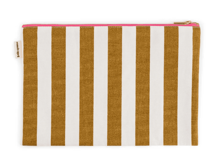 Pochette LILI - Rayures Caramel et Ecru - boutique décoration Montreal