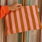 Pochette LILI - Rayures Caramel et Rose - boutique décoration Montreal
