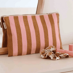 Pochette LILI - Rayures Caramel et Rose - boutique décoration Montreal