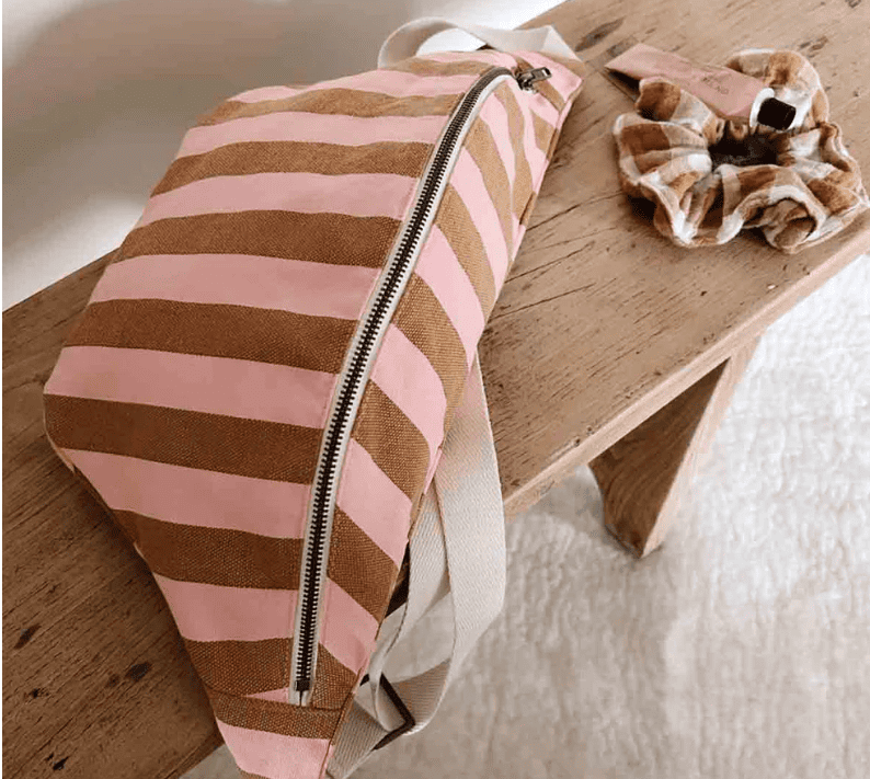 Sac Banane - Rayures Caramel - Rose - boutique décoration Montreal