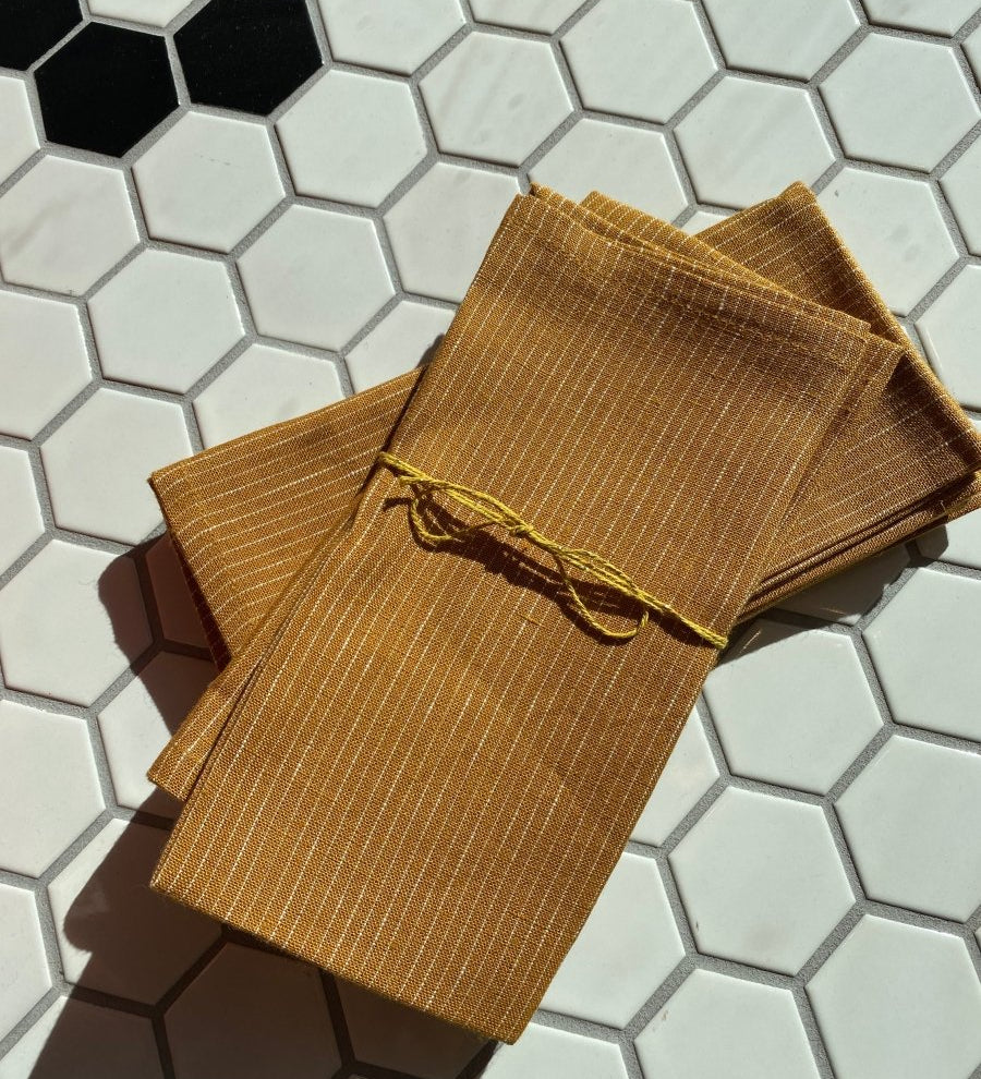 Serviettes de table en lin - Rayures Caramel - boutique décoration Montreal