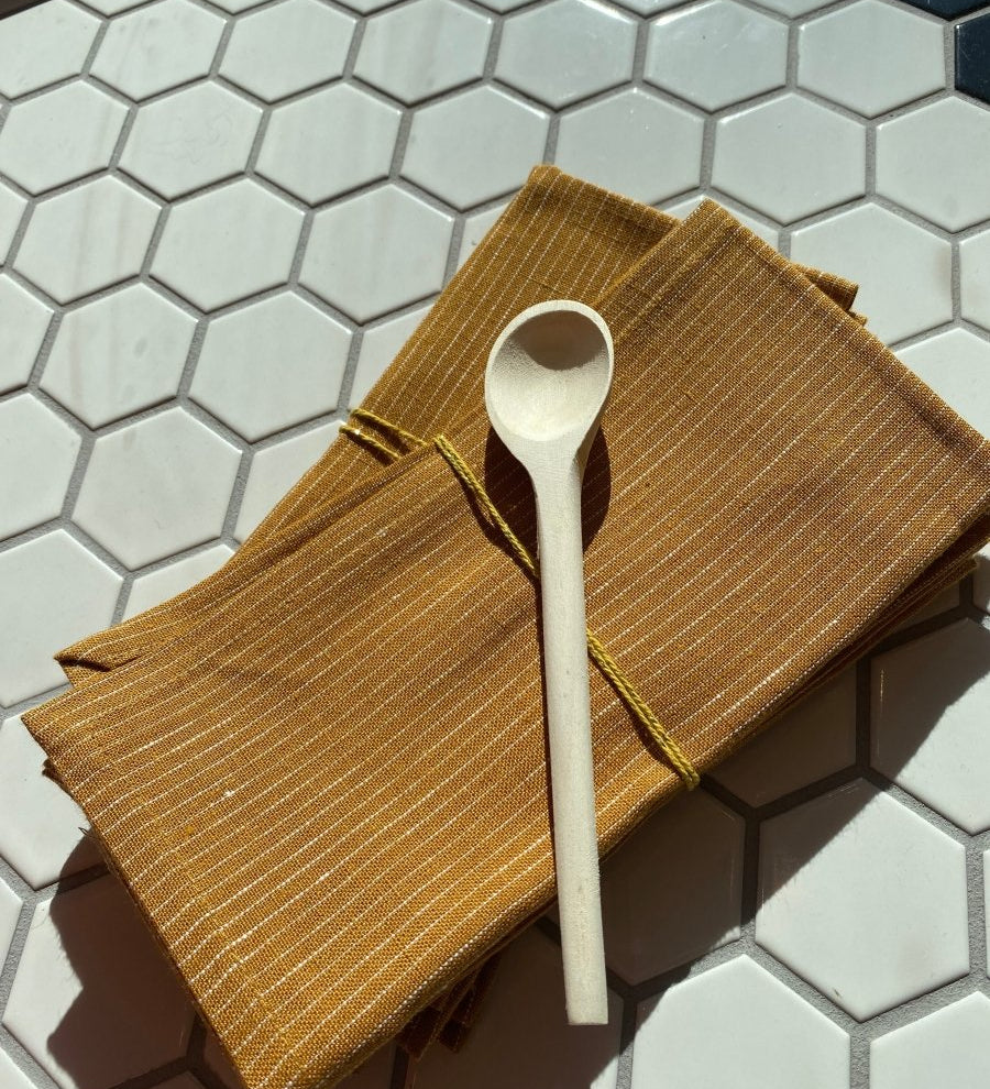 Serviettes de table en lin - Rayures Caramel - boutique décoration Montreal