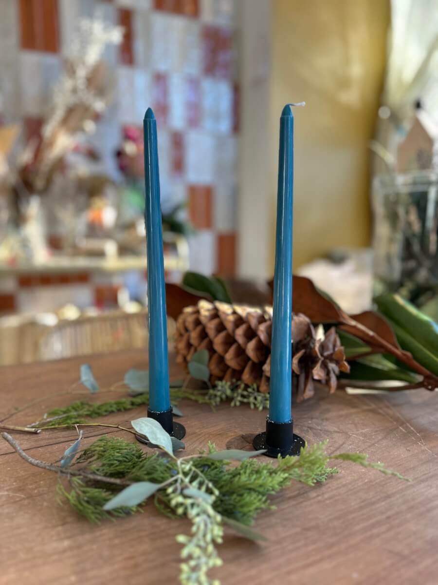 Set de 2 Chandelles - Bleu Paon - boutique décoration Montreal