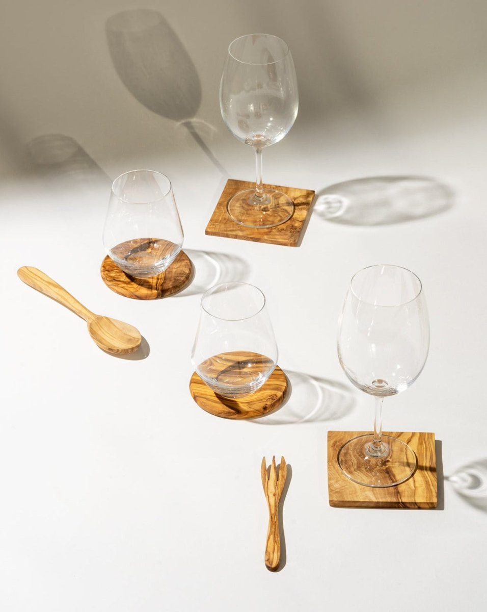 Sous tasses en bois d'olivier carré - set de 4 - Utensils - boutique décoration Montreal