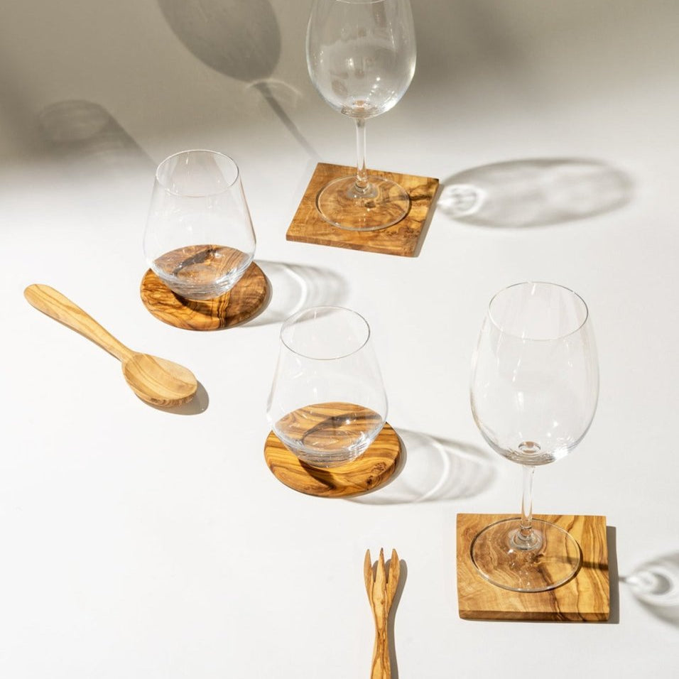 Sous tasses en bois d'olivier carré - set de 4 - Utensils - boutique décoration Montreal