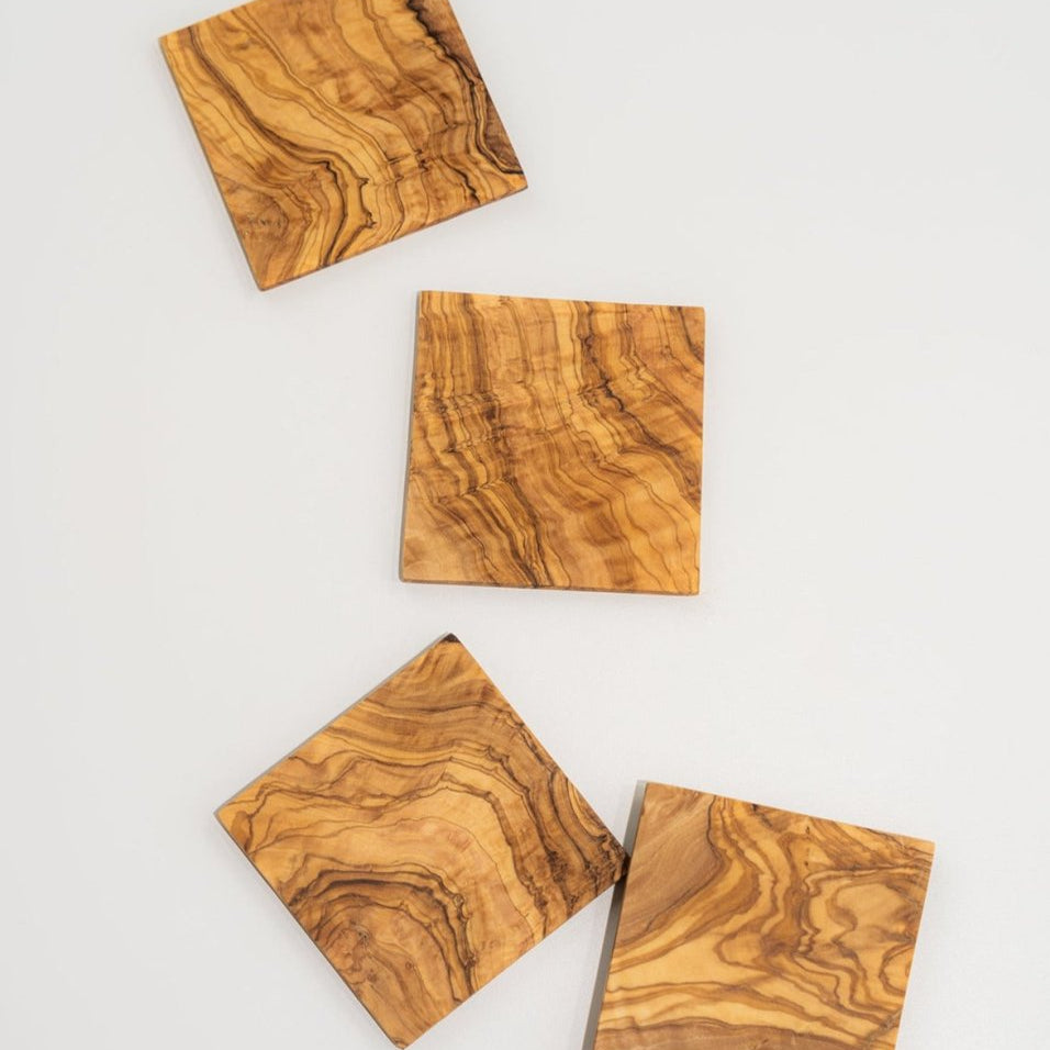Sous tasses en bois d'olivier carré - set de 4 - Utensils - boutique décoration Montreal