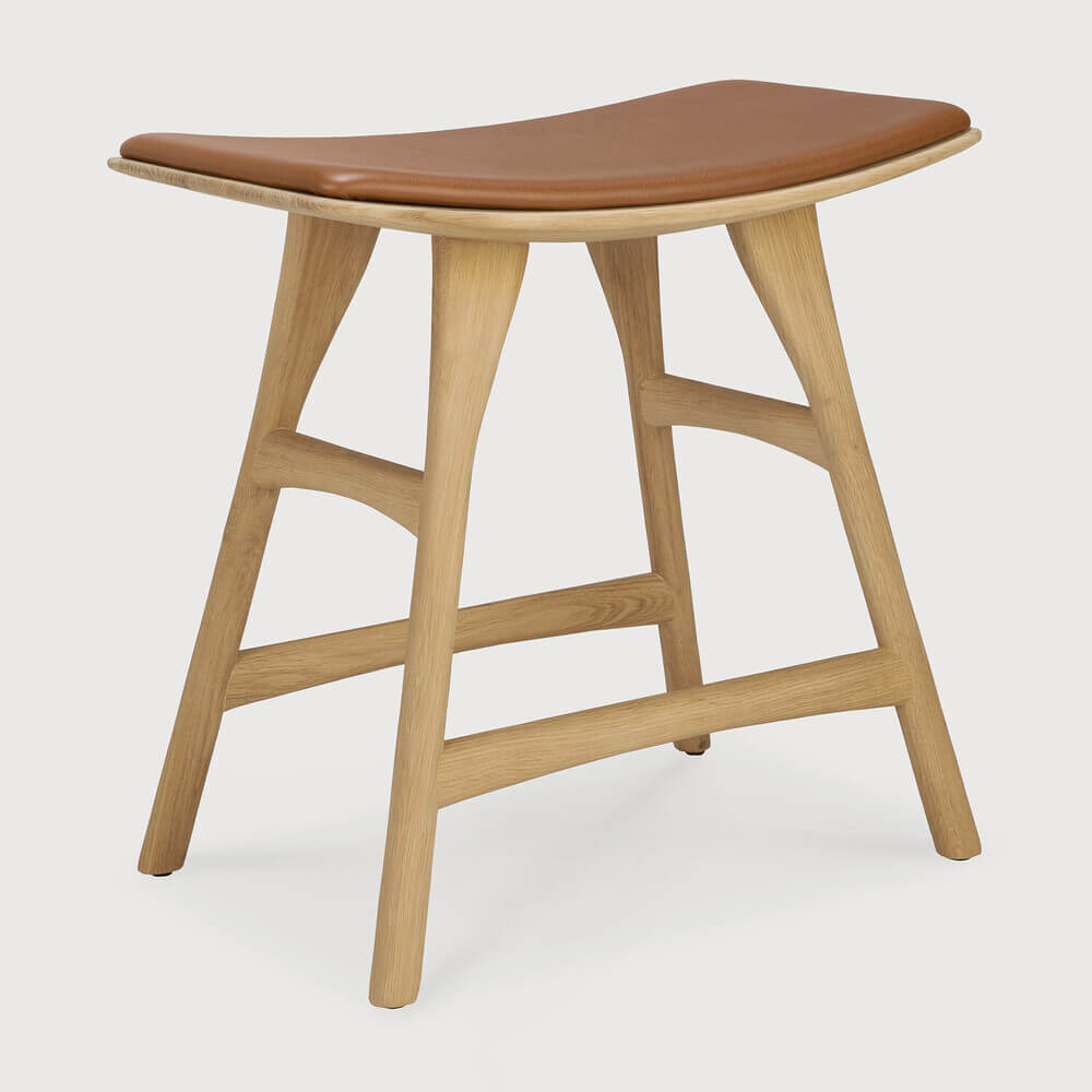 Tabouret de comptoir cuir Cognac - Oak Osso - boutique décoration Montreal