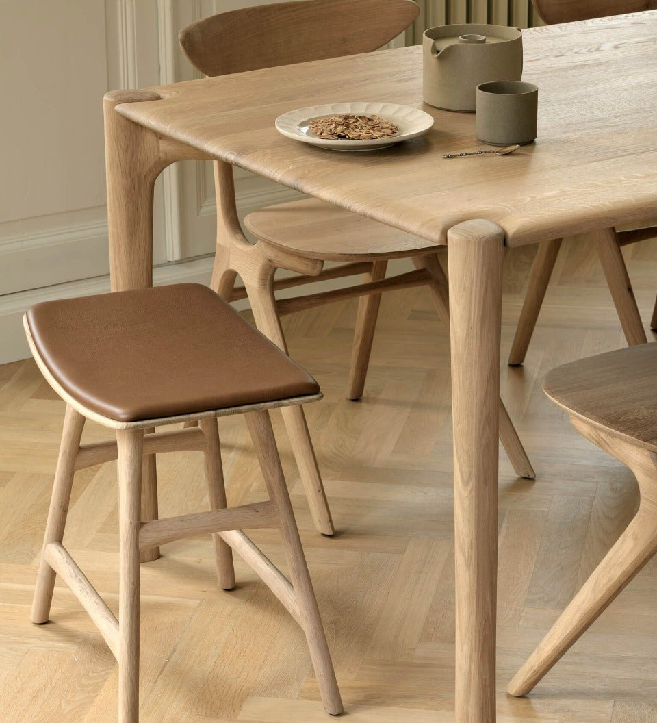 Tabouret de comptoir cuir Cognac - Oak Osso - boutique décoration Montreal