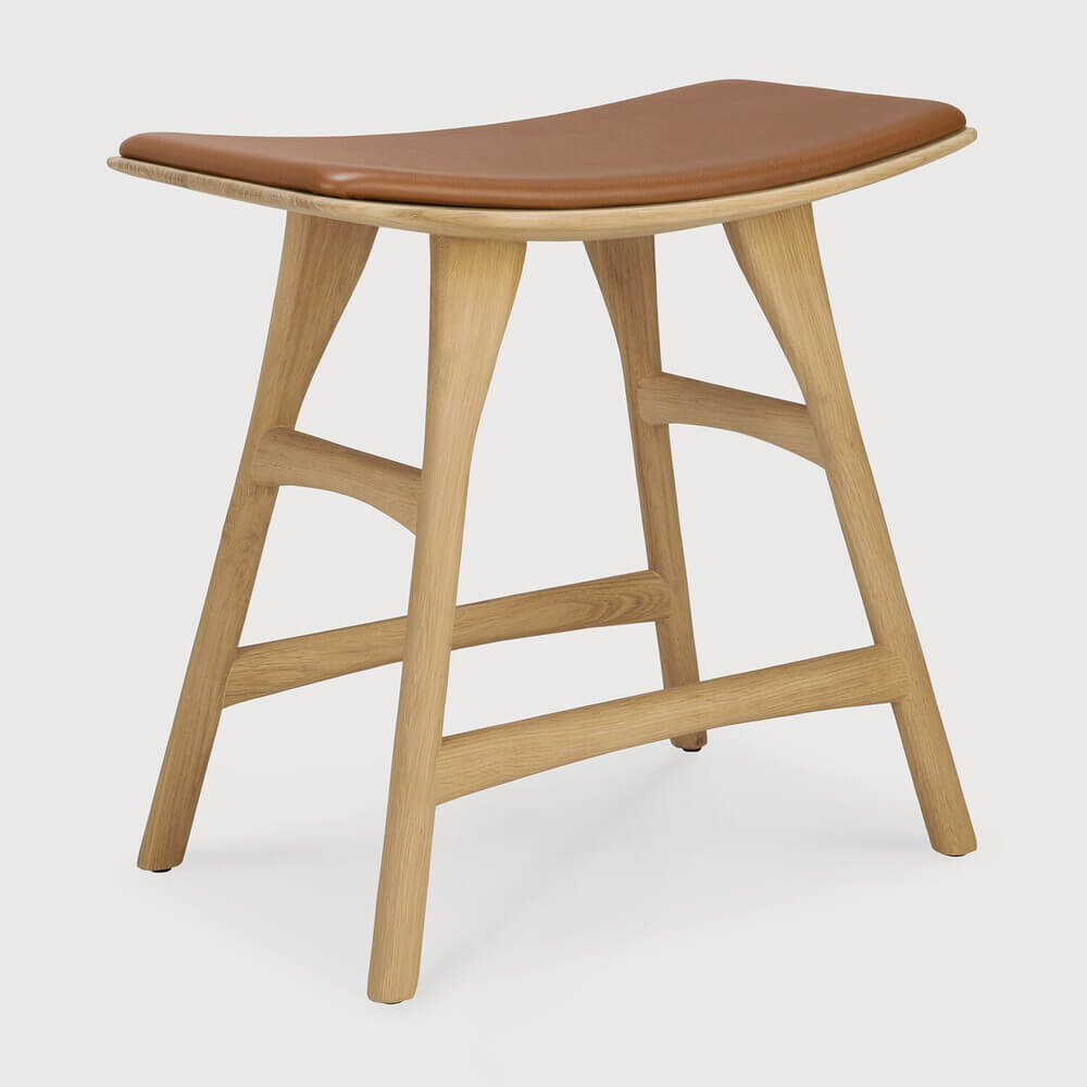 Cognac leather counter stool - Oak Osso