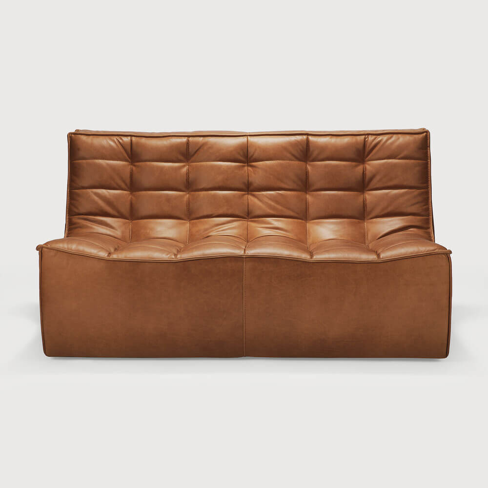 canapé 2 places en cuir brun véritable