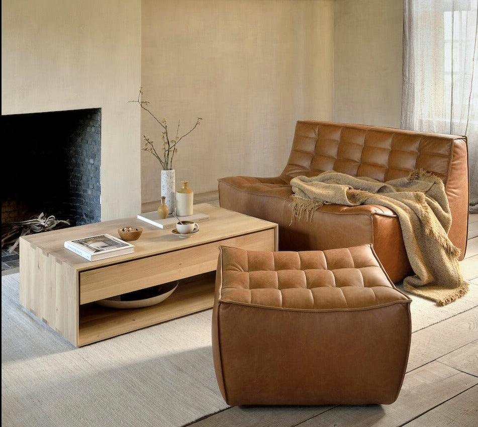 canapé sofa en cuir aniline, designer Jacques Deneef
