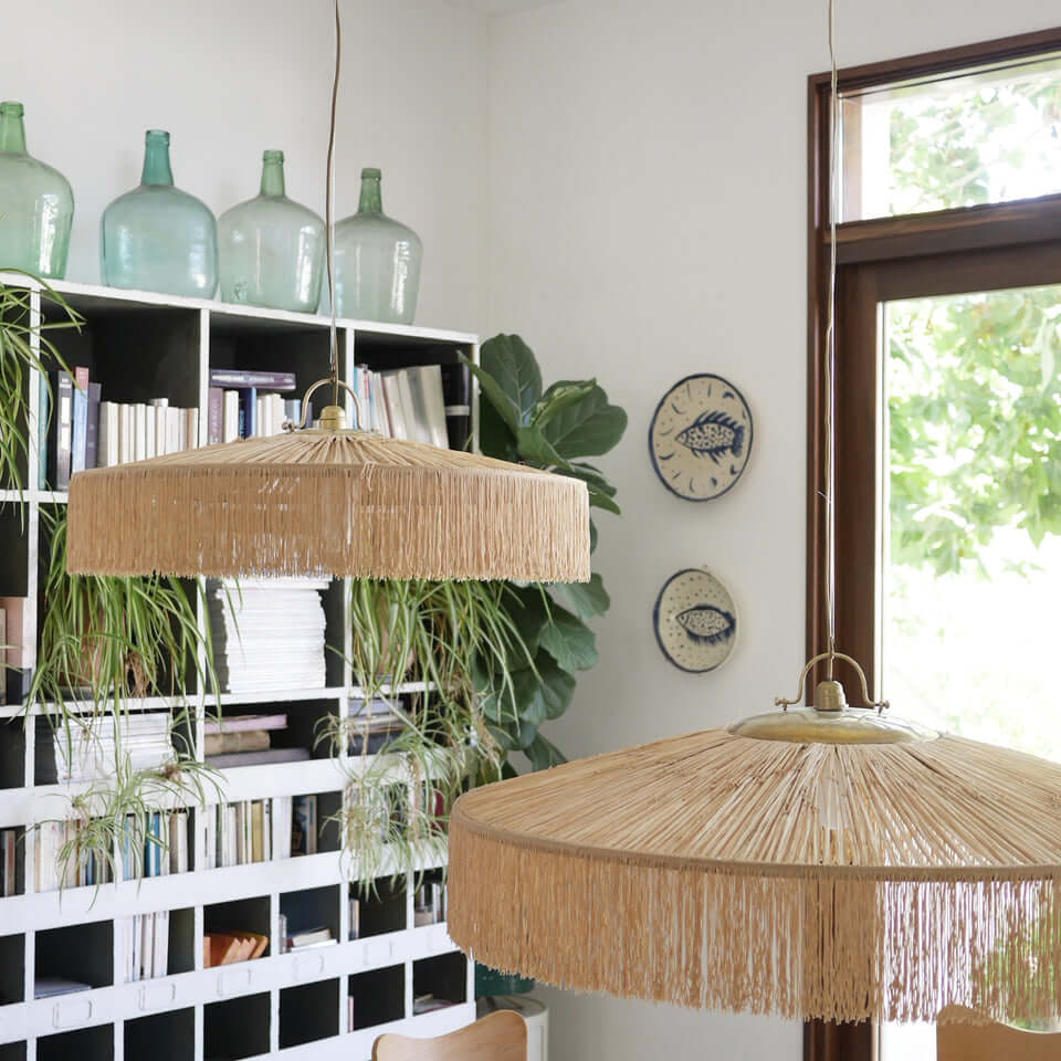 Suspension Parasol à Franges Raphia - Doré - boutique décoration Montreal
