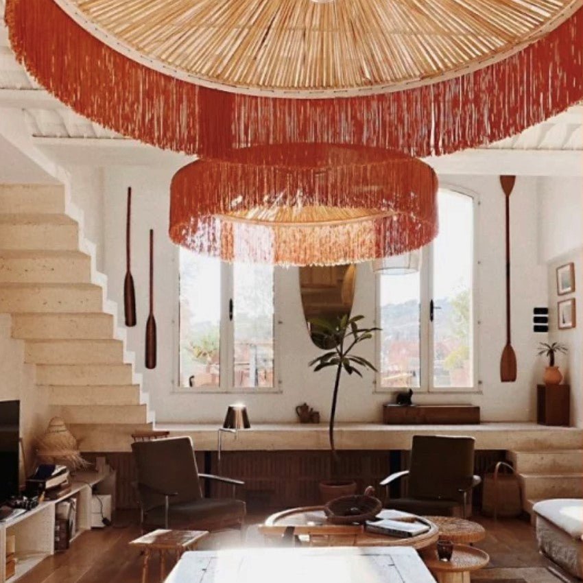 Suspension Parasol à Franges Raphia - Orange - boutique décoration Montreal