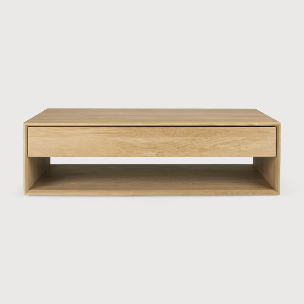 Table Nordic par Ethnicraft, table basse avec tiroir, chene, bois clair, décoration salon