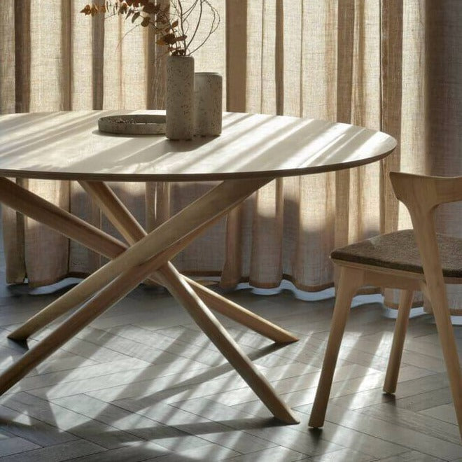 table ronde en bois massif, chene